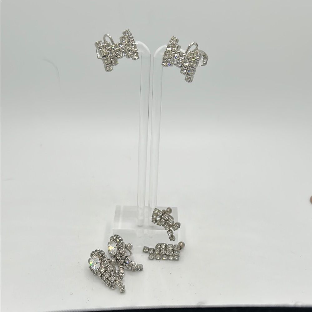 Vintage Elegant Silver and Crystal Screw Back Earrings
